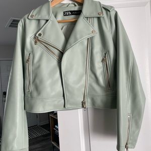NWOT Faux Leather Jacket Zara Light Green